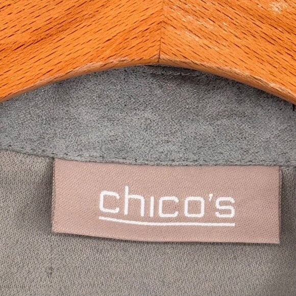 Chicos Womens Gray Button-Front top faux suede Size large  Long Sleeve - Picture 3 of 13